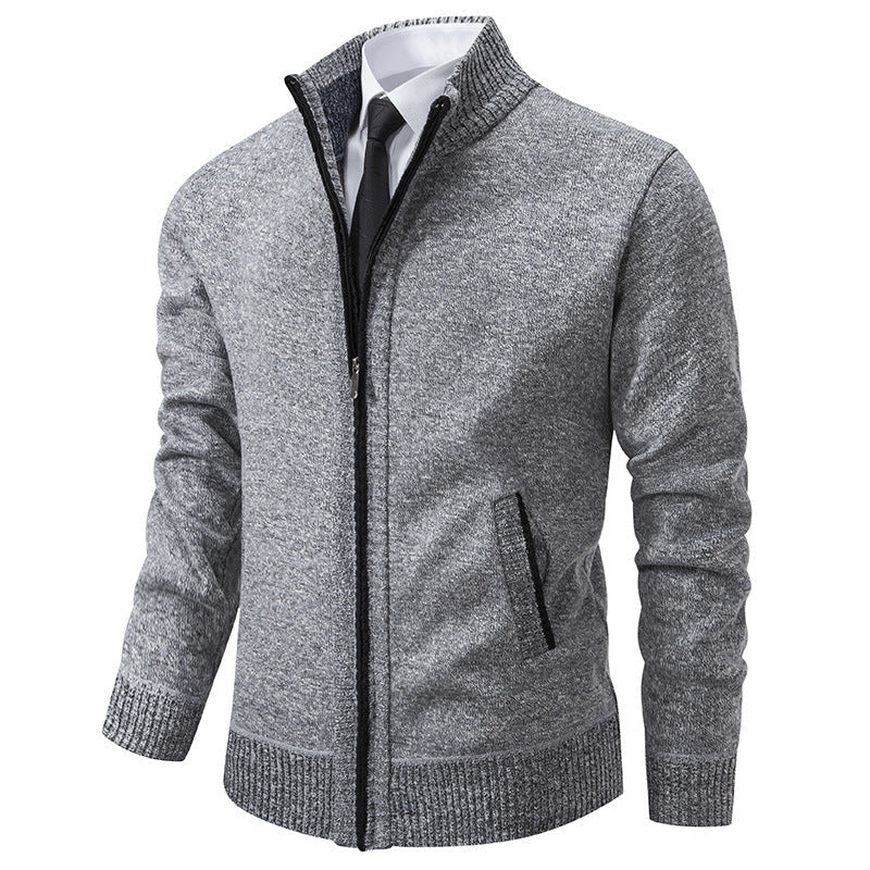 Herren sportliche Strickjacke mit Stehkragen und Reißverschluss