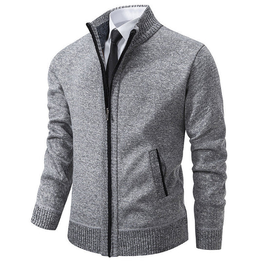 Herren sportliche Strickjacke mit Stehkragen und Reißverschluss