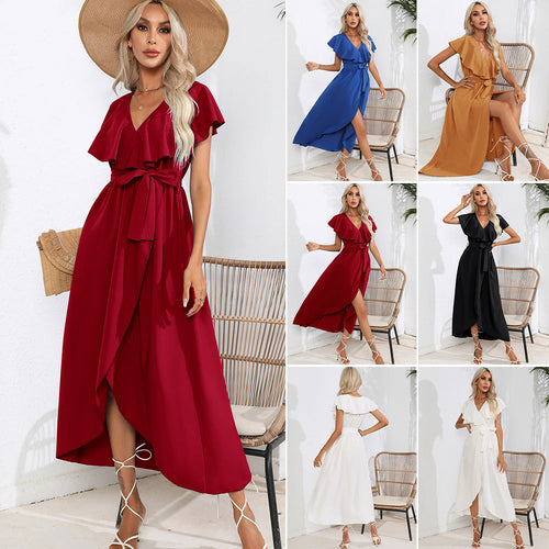 Damen Wickelkleid mit voluminösen Ärmeln und schickem Bindegürtel Shopnory