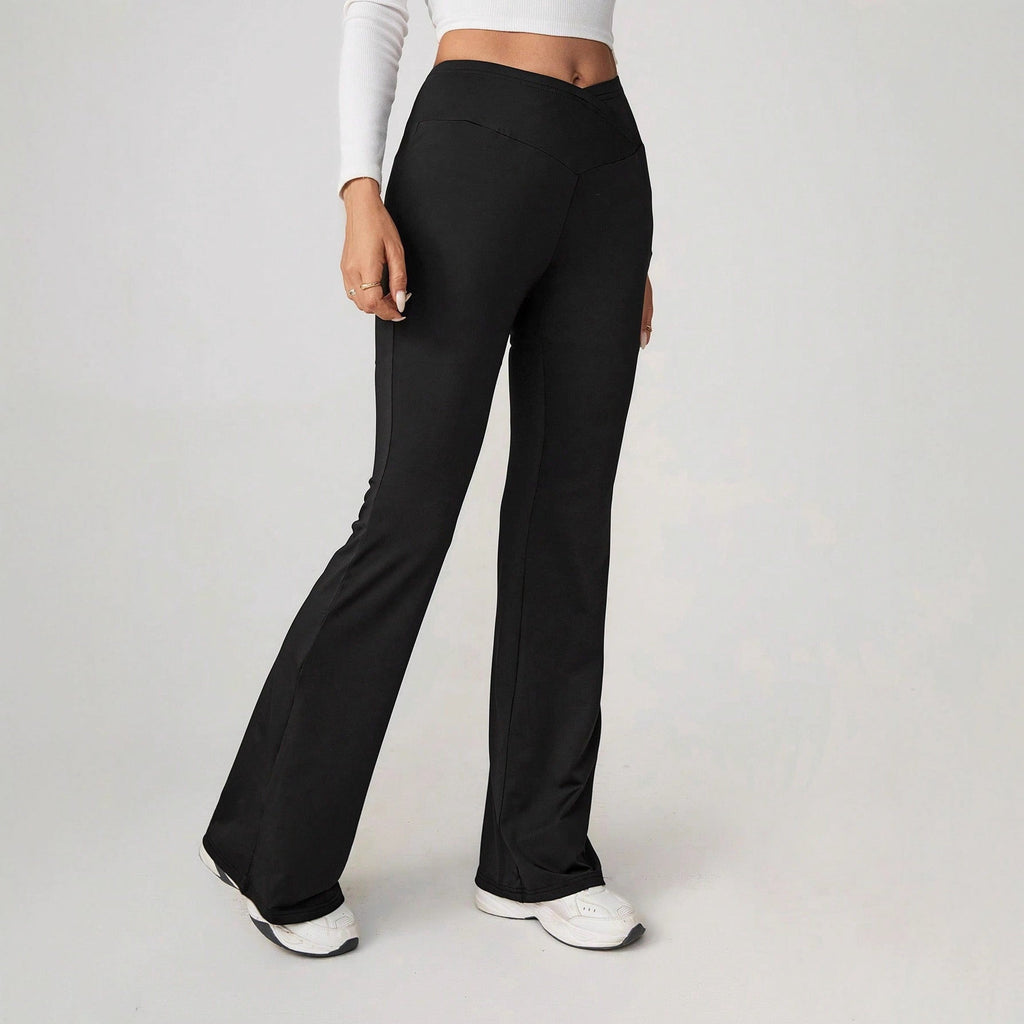Damen High-Waist Sporthose mit weitem Bein und elastischem Bund
