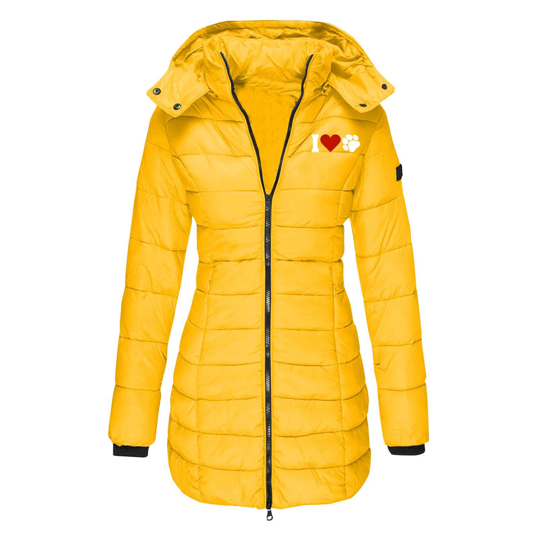 Damen nan gesteppte Steppjacke mit Kapuze, taillierter Silhouette und Herz-Pfoten-Print Shop Nory