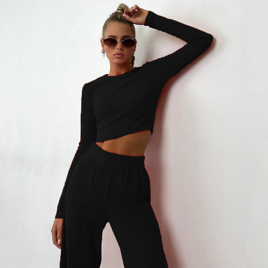 Damen geripptes Cropped-Langarmshirt mit taillierter Passform und elastischem Bundabschluss Shop Nory
