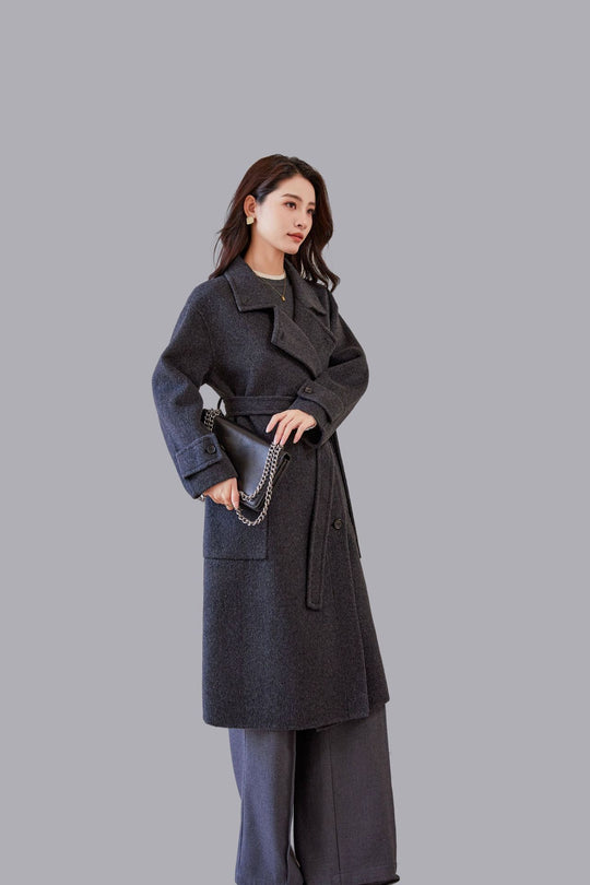 Damen Oversize Wollmantel mit Bindegürtel und weitem Revers Shop Nory