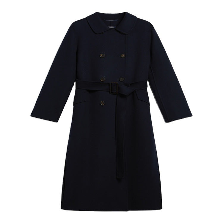 Damen Longcoat im minimalistischen Mantelkleid‑Look mit verdeckter Doppelreihe und Stoffgürtel Shop Nory