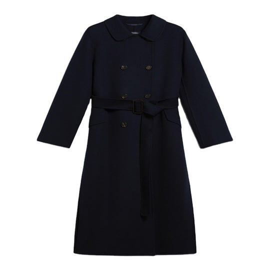 Damen Longcoat im minimalistischen Mantelkleid‑Look mit verdeckter Doppelreihe und Stoffgürtel Shop Nory
