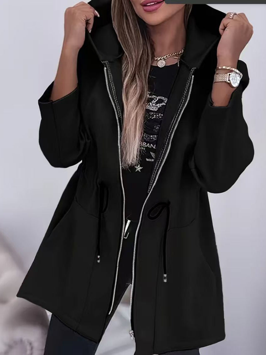 Damen nan Kapuzenparka mit Taillenzug, Zwei-Wege-Reißverschluss und Eingrifftaschen Shop Nory