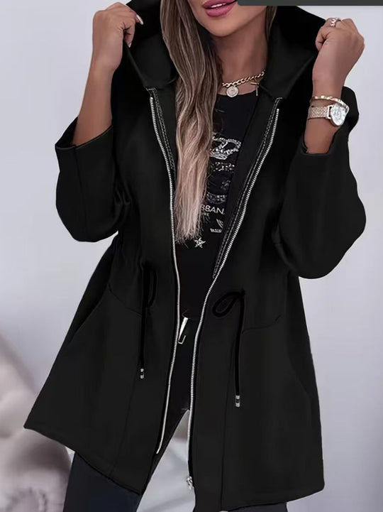 Damen nan Kapuzenparka mit Taillenzug, Zwei-Wege-Reißverschluss und Eingrifftaschen Shop Nory