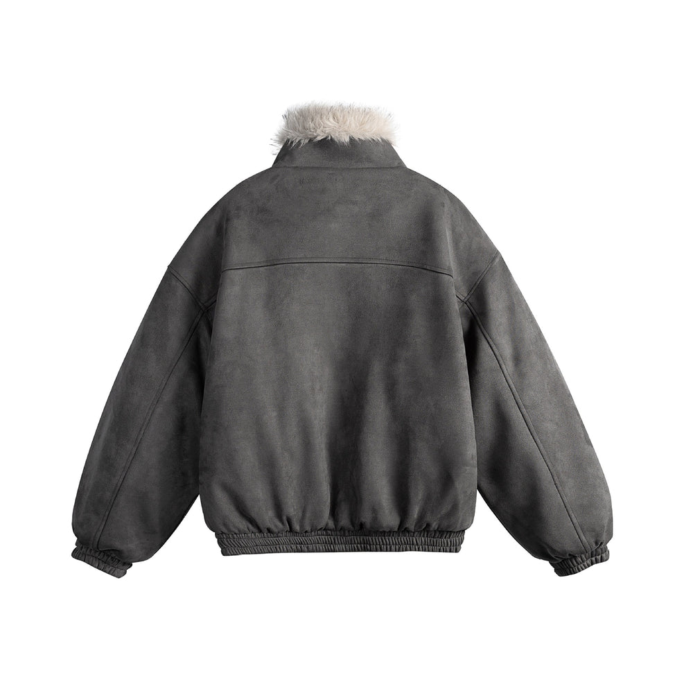 Damen Kurz geschnittene Velours‑Imitat Bomberjacke mit Teddybesatz und verstellbarem Halsriemen Shop Nory