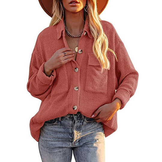 Damen Oversize-Feinstrick-Hemdjacke mit Knopfleiste und Brusttaschen Shop Nory