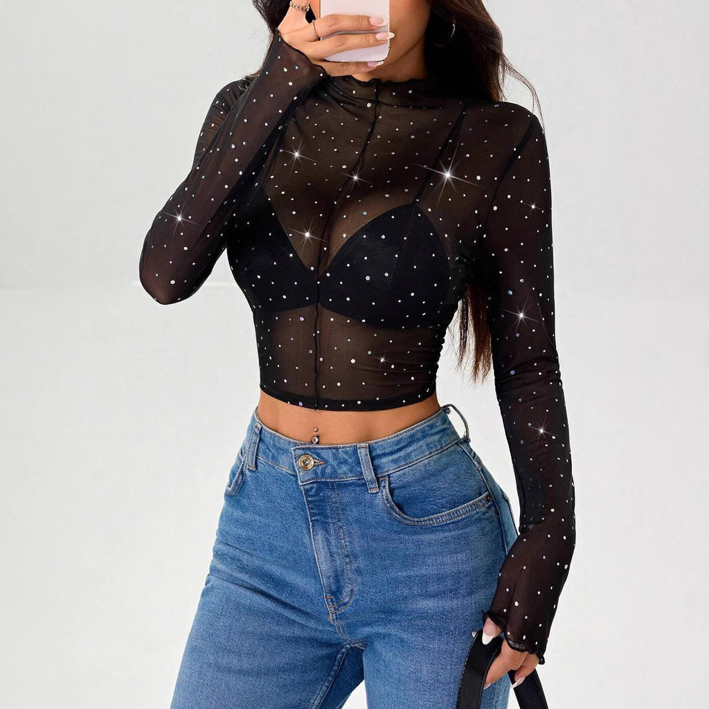 Damen Transparentes Oberteil mit Glitzer