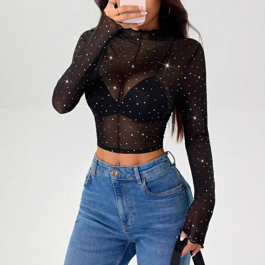 Damen Transparentes Oberteil mit Glitzer