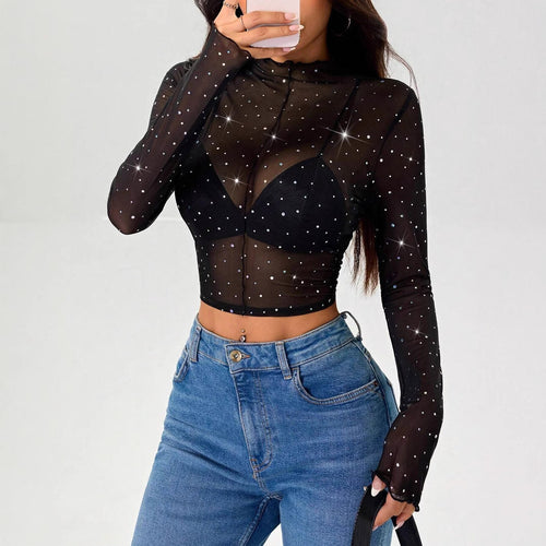 Damen Transparentes Oberteil mit Glitzer