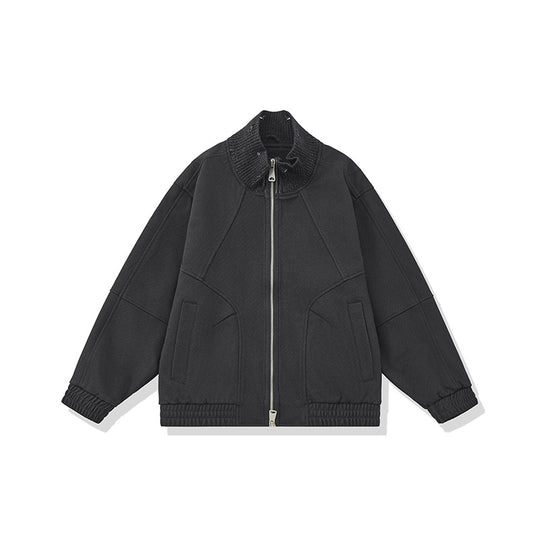 Unisex Boxy-Strickmix Übergangsjacke mit hohem Rippenkragen und elastischem Saum Shop Nory