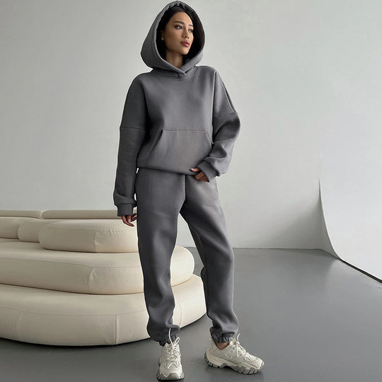 Damen nan zweiteiliges Komfort-Loungewear-Set mit oversized Kapuzenpullover, Kängurutasche und elastischem Knöchel-Jogger aus French Terry Shop Nory