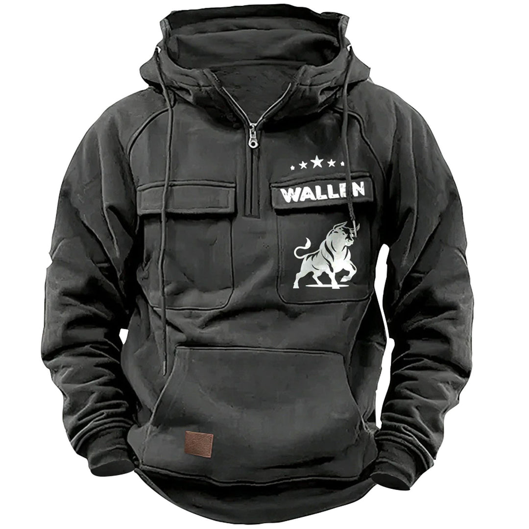 Herren nan Kapuzenpullover mit Halbzip, Cargo-Brusttaschen und Kängurutasche Shop Nory