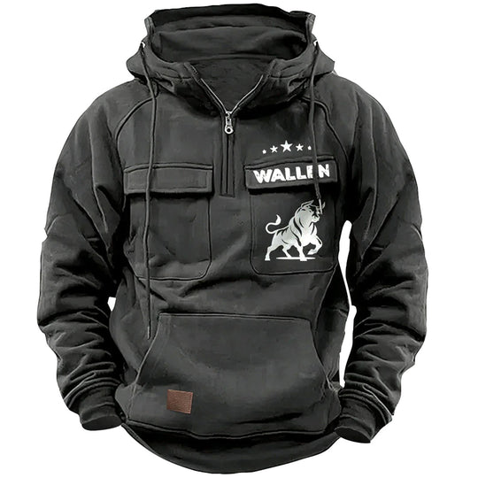 Herren nan Kapuzenpullover mit Halbzip, Cargo-Brusttaschen und Kängurutasche Shop Nory