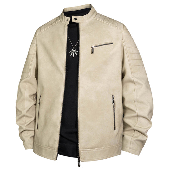 Herren Bikerjacke aus Kunstleder mit Stehkragen und gesteppter Schulter Shop Nory