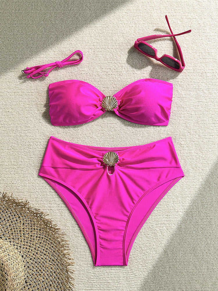 Damen Eleganter Bandeau-Bikini mit schimmernden Muschel-Details