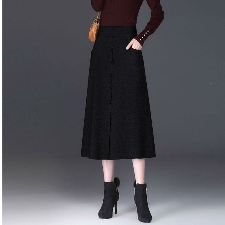 Damen Eleganter und schicker Midi-Rock mit Knopfdetails Shop Nory