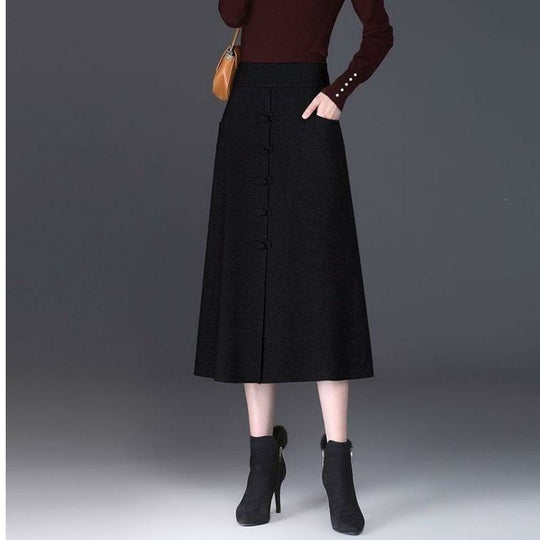 Damen Eleganter und schicker Midi-Rock mit Knopfdetails Shop Nory