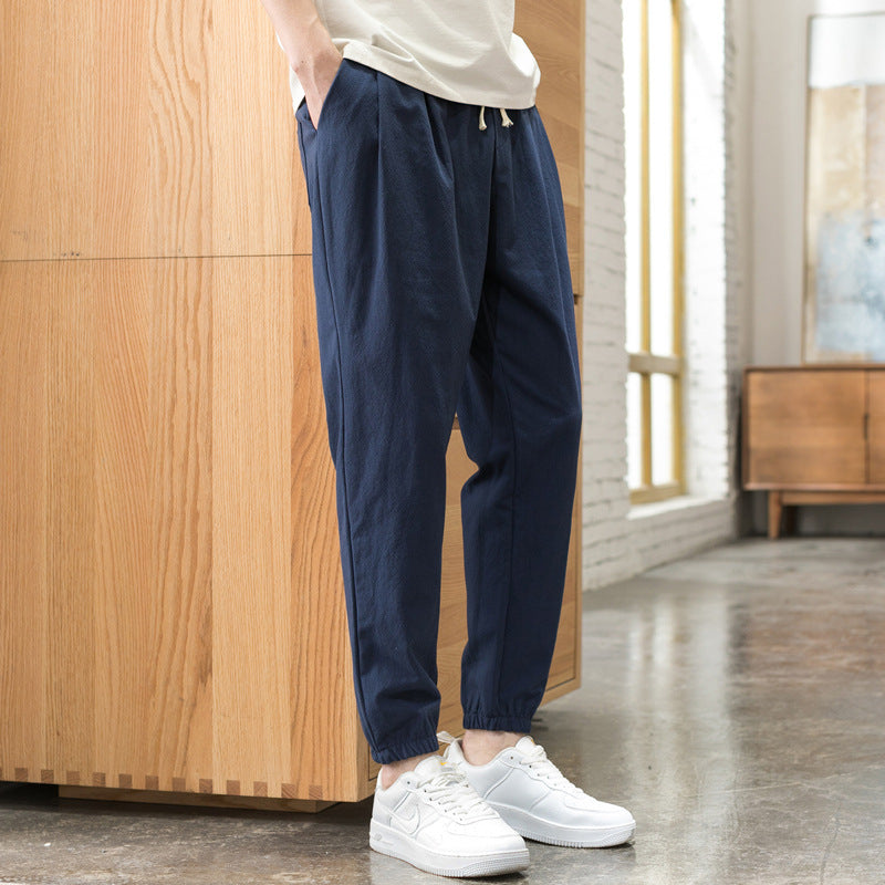 Herren Relaxed-Fit Leinenmix Jogginghose mit Bundfalten, Kordelzug und elastischen Beinabschlüssen Shop Nory