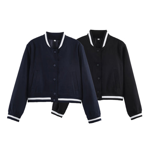 Damen Varsity‑Bomberjacke im Cropped‑Boxy‑Schnitt mit gestreiften Rippbündchen Shop Nory