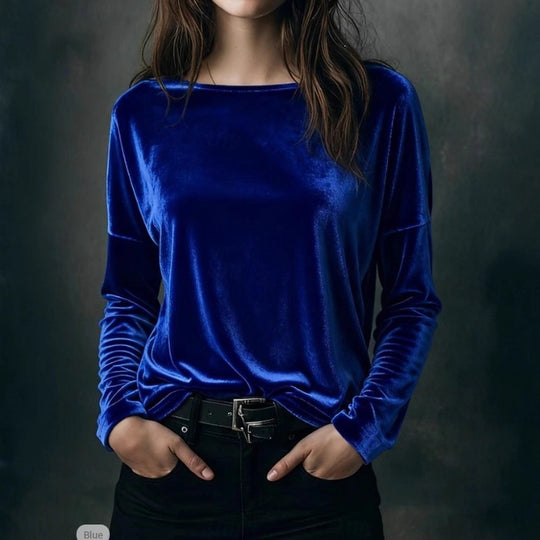 Damen Feines Velours-Langarmshirt mit U-Boot-Ausschnitt und kastiger Silhouette Shop Nory