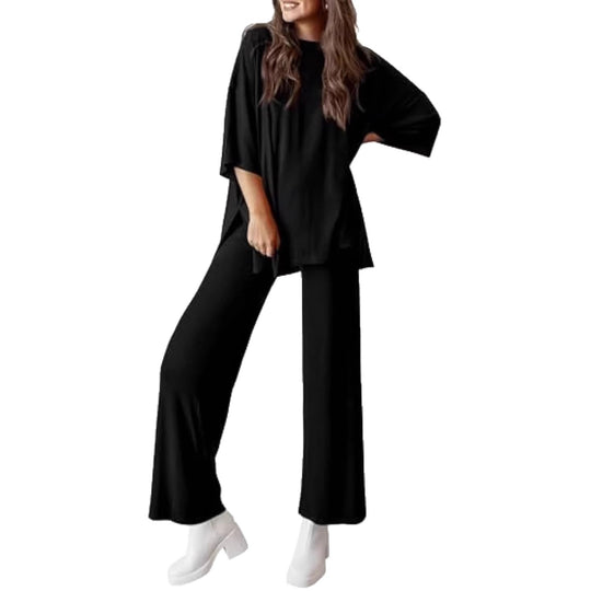 Damen Lässiges Lounge-Set aus weichem Jersey mit Oversize-Tunika und weiter Palazzo-Hose Shop Nory