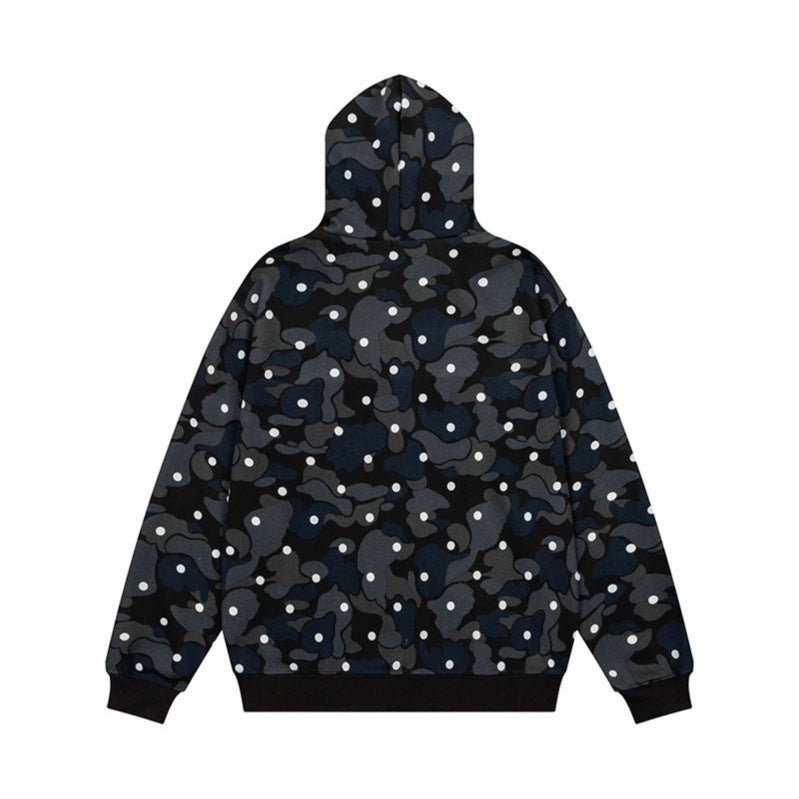 Damen Kapuzen-Sweatjacke mit Camouflage-Allover, Notenstickerei und durchgehendem Reißverschluss Shop Nory