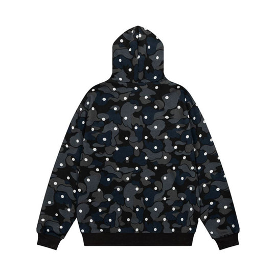 Damen Kapuzen-Sweatjacke mit Camouflage-Allover, Notenstickerei und durchgehendem Reißverschluss Shop Nory