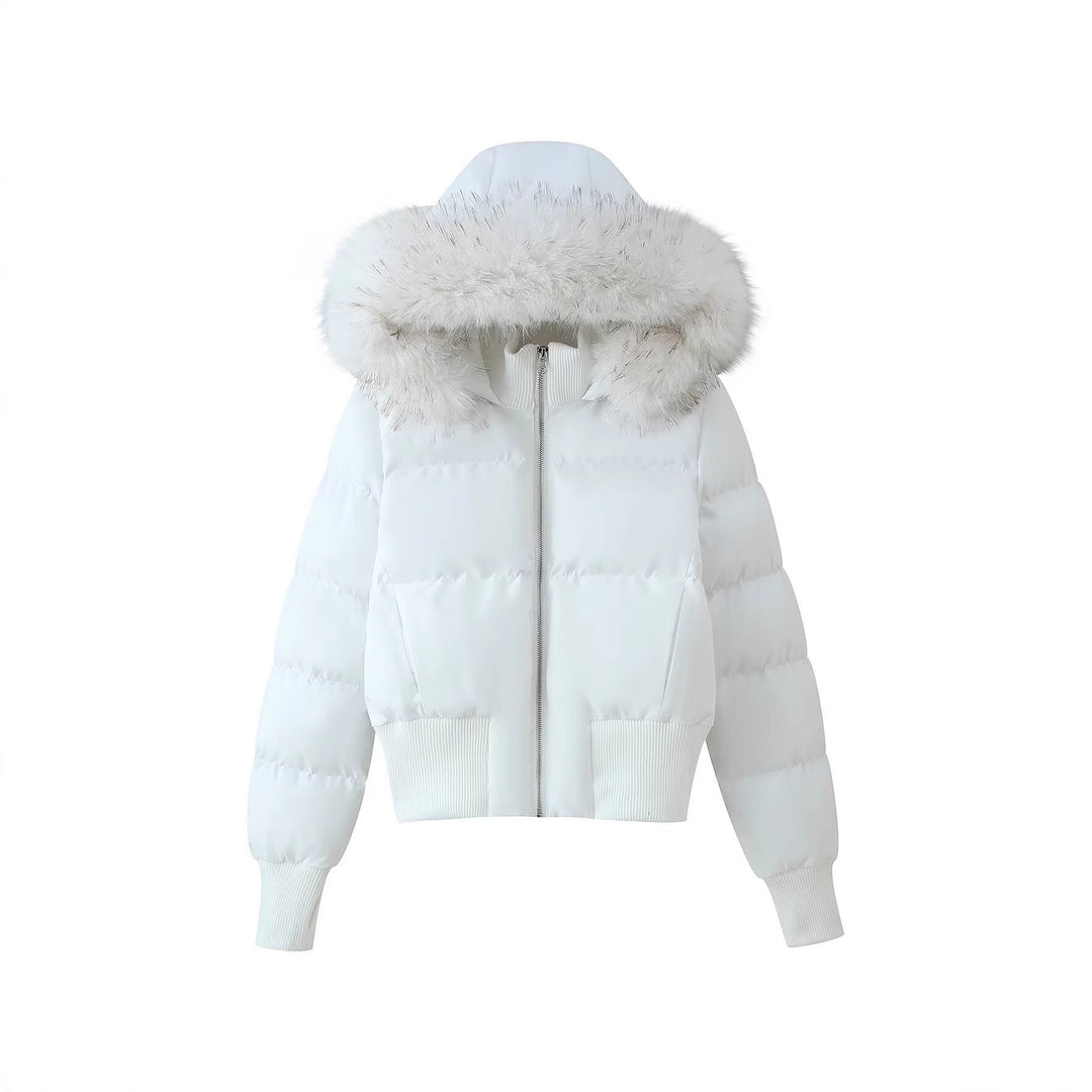 Damen Gepolsterte Cropped-Bomberjacke mit Kapuze und abnehmbarem Kunstpelzbesatz Shop Nory
