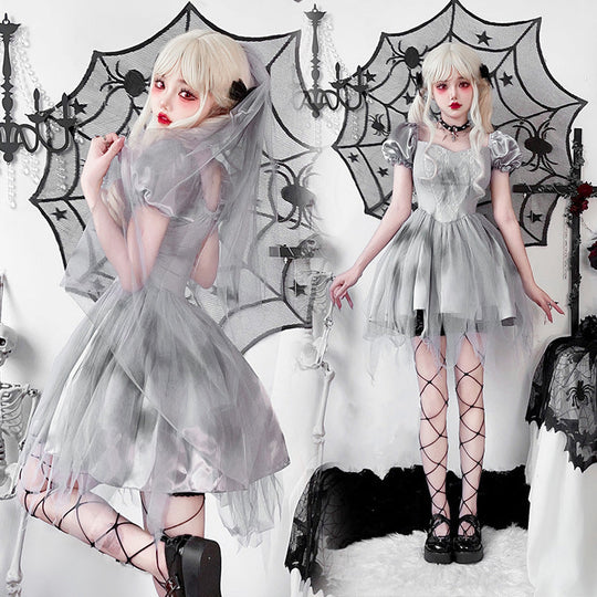 Damen Gothic Brautkleid mit Tüll- und Spitzenverzierungen Shop Nory