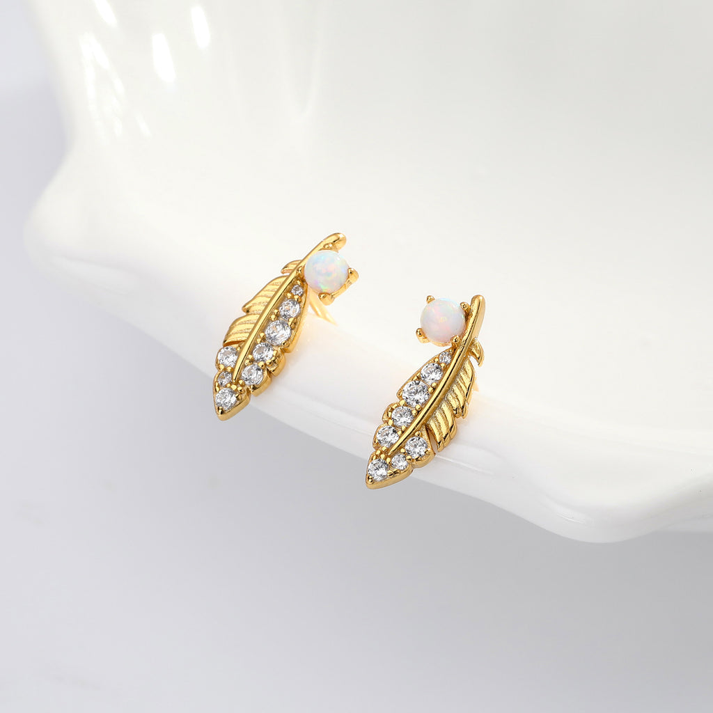 Damen Ohrstecker mit feinem Blattdesign und Zirkonbesatz Shop Nory
