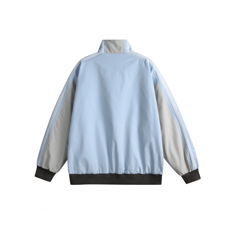 Unisex Leichte Retro-Trackjacke mit Stehkragen, kontrastierenden Streifen und gerippten Bündchen Shop Nory