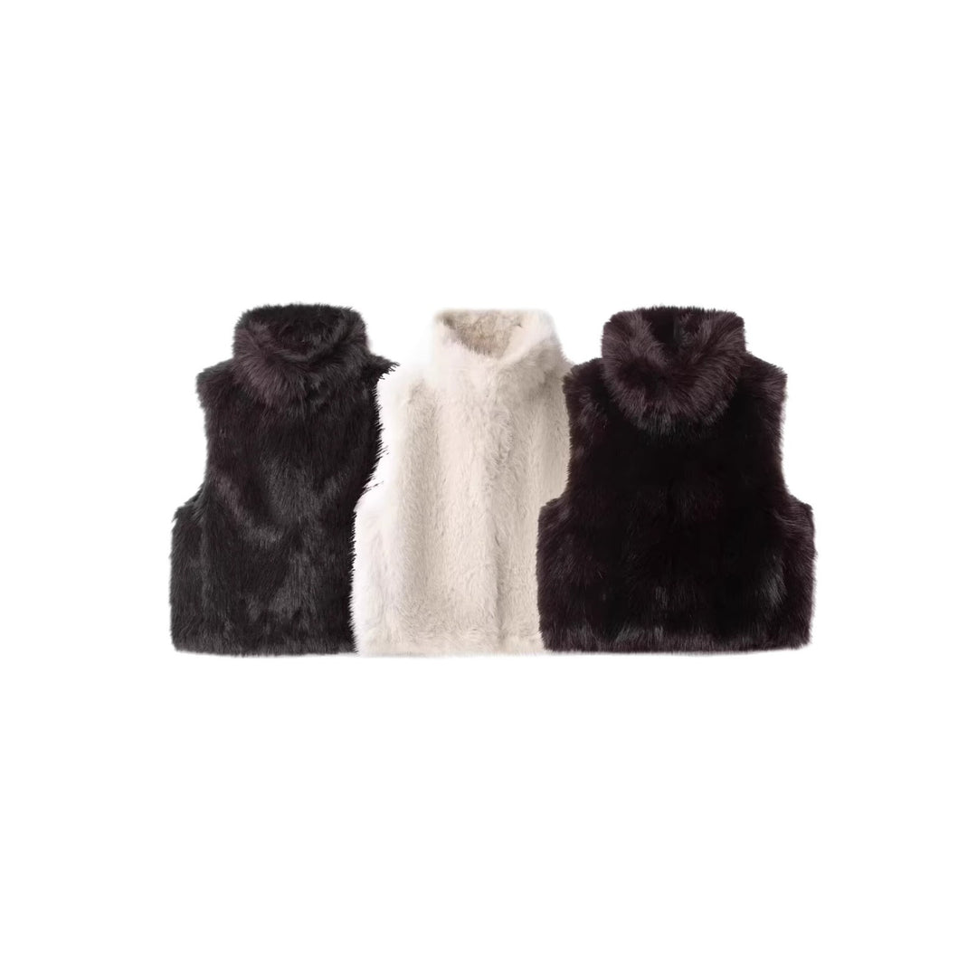 Damen Ärmellose Teddy‑Plüschweste mit hohem Stehkragen und dichtem Hochflor Shop Nory