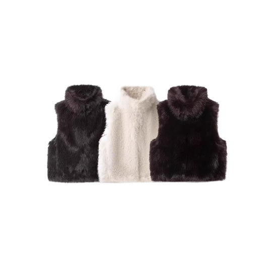Damen Ärmellose Teddy‑Plüschweste mit hohem Stehkragen und dichtem Hochflor Shop Nory