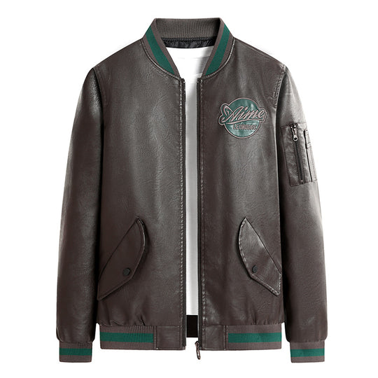 Herren Modische Kunstleder-Bomberjacke mit praktischen Taschen Shop Nory