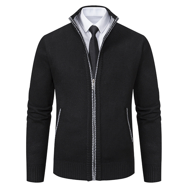 Herren elegante Strickjacke mit hohem Kragen und praktischem Reißverschluss