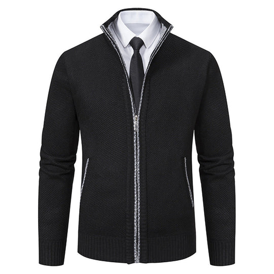 Herren elegante Strickjacke mit hohem Kragen und praktischem Reißverschluss