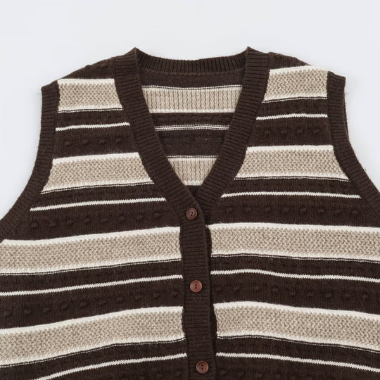 Damen Feingestrickte Weste mit V-Ausschnitt, Strukturstreifen und Knopfleiste Shop Nory