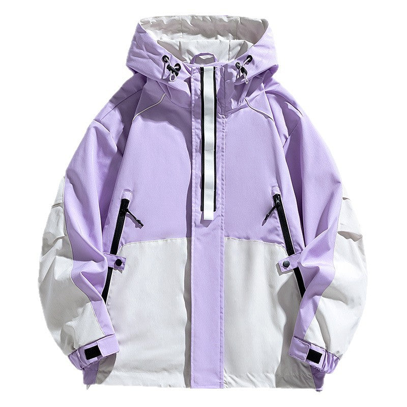 Unisex Leichte zweifarbige Wind- und Regenjacke mit Kapuze, Kordelzug und Reißverschlusstaschen Shop Nory