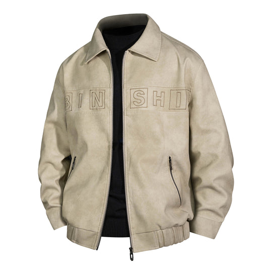 Herren Veloursleder-Optik Bomberjacke mit aufgesetztem Logo und Reißverschluss Shop Nory