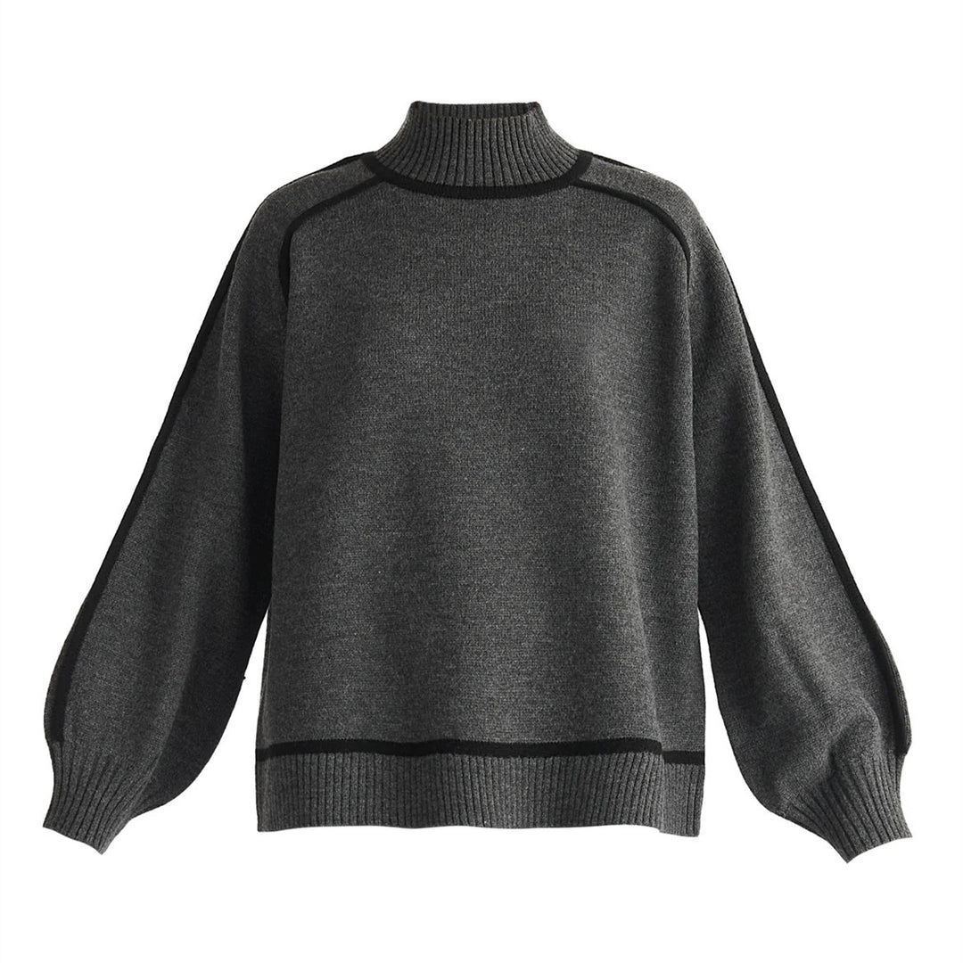 Damen Rollkragen-Feinstrickpullover mit kontrast-Keder und weitem Relax-Fit Shop Nory