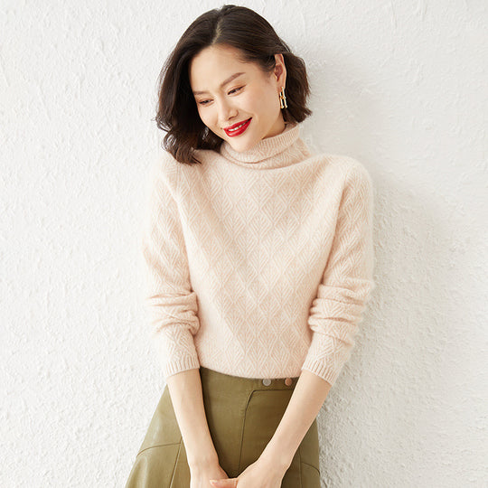 Damen Luxuriöser Mohair‑Mix Rollkragenpullover mit diamantgewShop Noryter Ajourstruktur Shop Nory