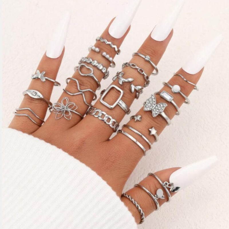 Damen Ring-Set mit kreativen Designs und funkelnden Elementen Shop Nory