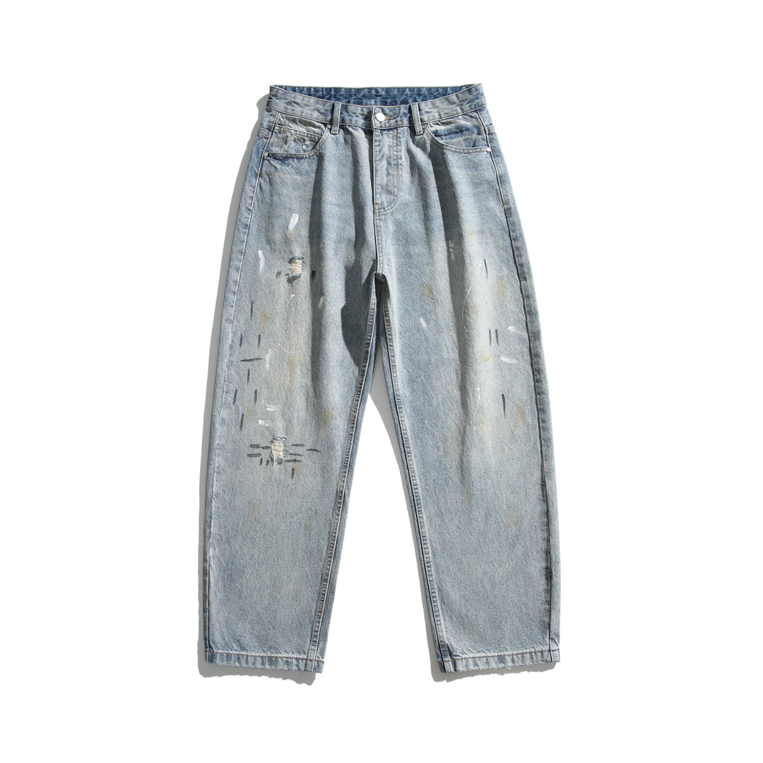 Unisex Lässige Relaxed-Fit Jeans mit hoher Taille und Paint-Distress Shop Nory