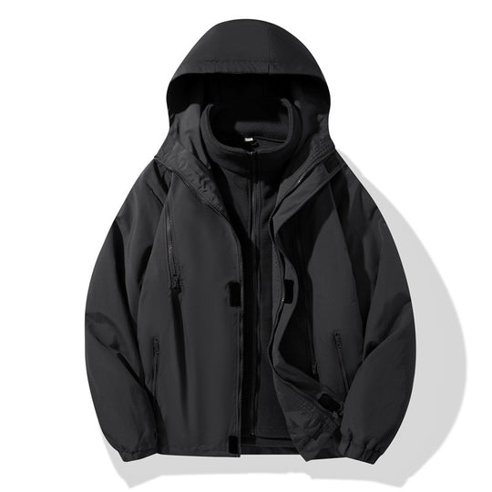 Herren Zweiteilige Hybrid-Kapuzenjacke mit integrierter Fleece-Innenlage und verdeckten Reißverschlüssen Shop Nory