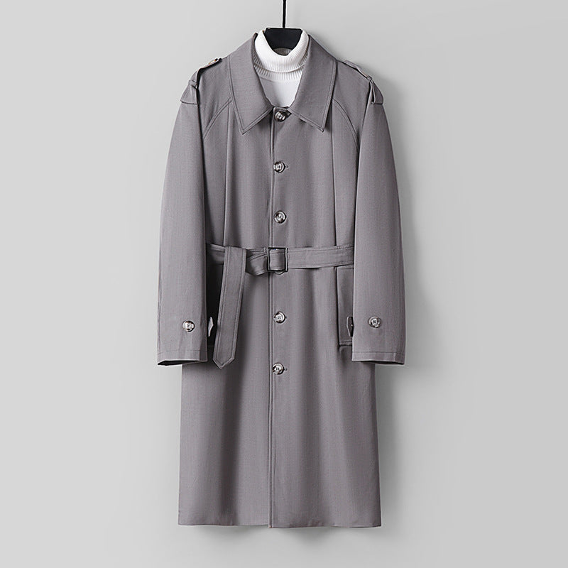 Herren Schlichter Twill-Trenchcoat mit verstellbarem Taillengürtel und Schulterpatten Shop Nory