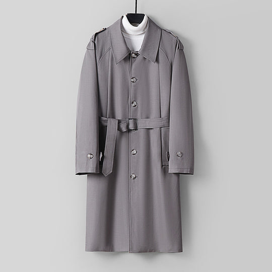 Herren Schlichter Twill-Trenchcoat mit verstellbarem Taillengürtel und Schulterpatten Shop Nory