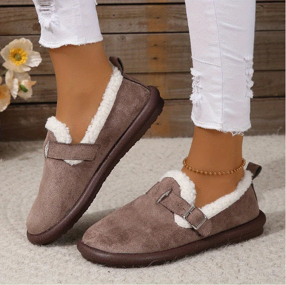 Damen Gefütterte Wildleder‑Optik Hausschuhe-Mules mit Teddyfutter und verstellbarem Riemen Shop Nory